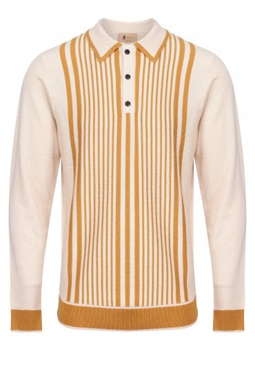 Strand Long Sleeve Stripe Hem Polo Shirt | Oatmeal