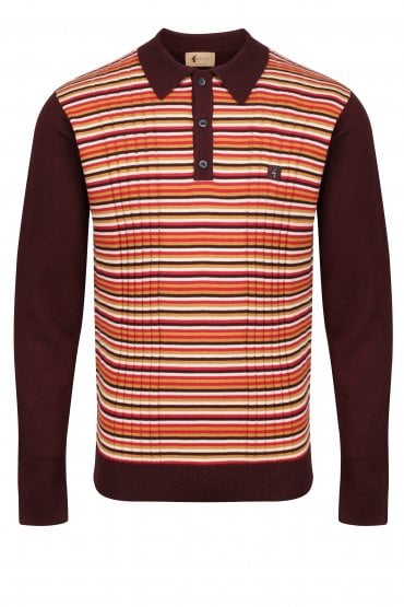 Stratus Long Sleeve Striped Polo Shirt | Oxblood
