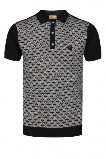 Sunrise Pattern Front Polo Shirt | Black