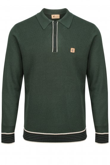 Tread Long Sleeve Stripe Rib Polo Shirt | Pine