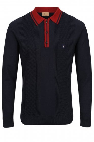 Bethal Long Sleeve Mens Polo Shirt - Navy