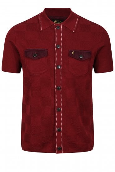 Buckler Button Through Mens Short Sleeve Polo Shirt - Cabernet