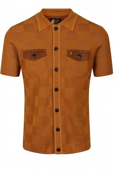 Buckler Button Through Mens Short Sleeve Polo Shirt - Honeycomb