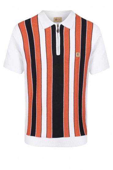 Colt Multi Stripe Zip Neck Polo Shirt | White