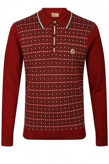 Ernest Long Sleeve Geo Print Mens Polo Shirt - Rosso