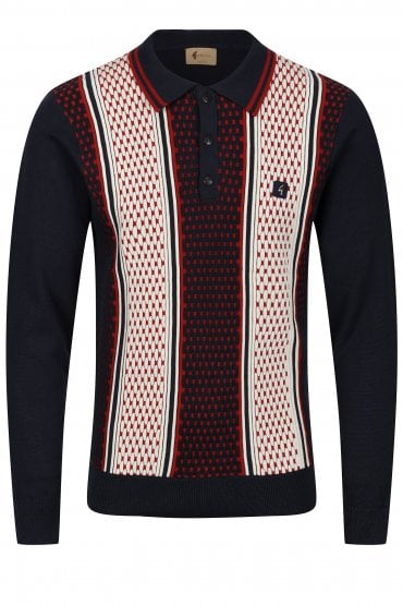 Herrman Textured Knit Retro Mens Polo Shirt - Navy