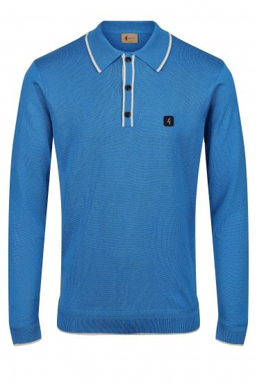 Lineker Long Sleeve Tipped Polo Shirt - Adriatic