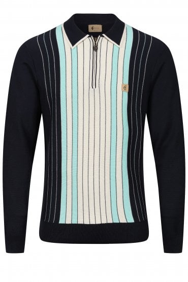 Scott Long Sleeve 1/4 Zipped Mens Polo Shirt - Navy