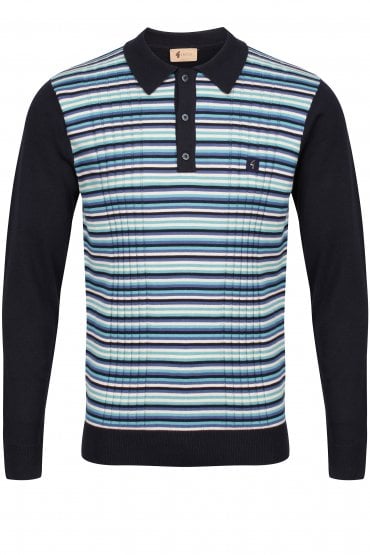 Stratus Long Sleeve Striped Polo Shirt | Navy