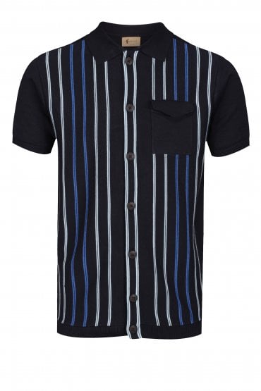 View Stripe Button Through Shirt | Navy