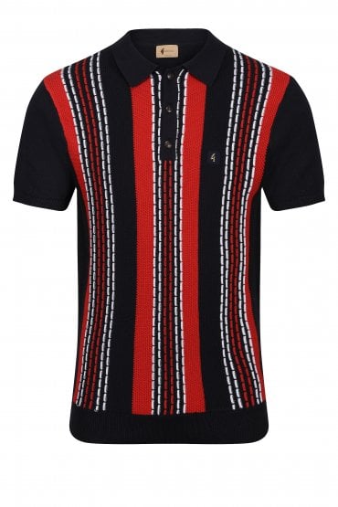 Vintage Caan Knitted Men's Polo Shirt | Navy/Red