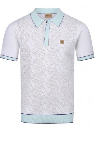 Vintage Dafoe Diamond Knit Men's Polo Shirt | White