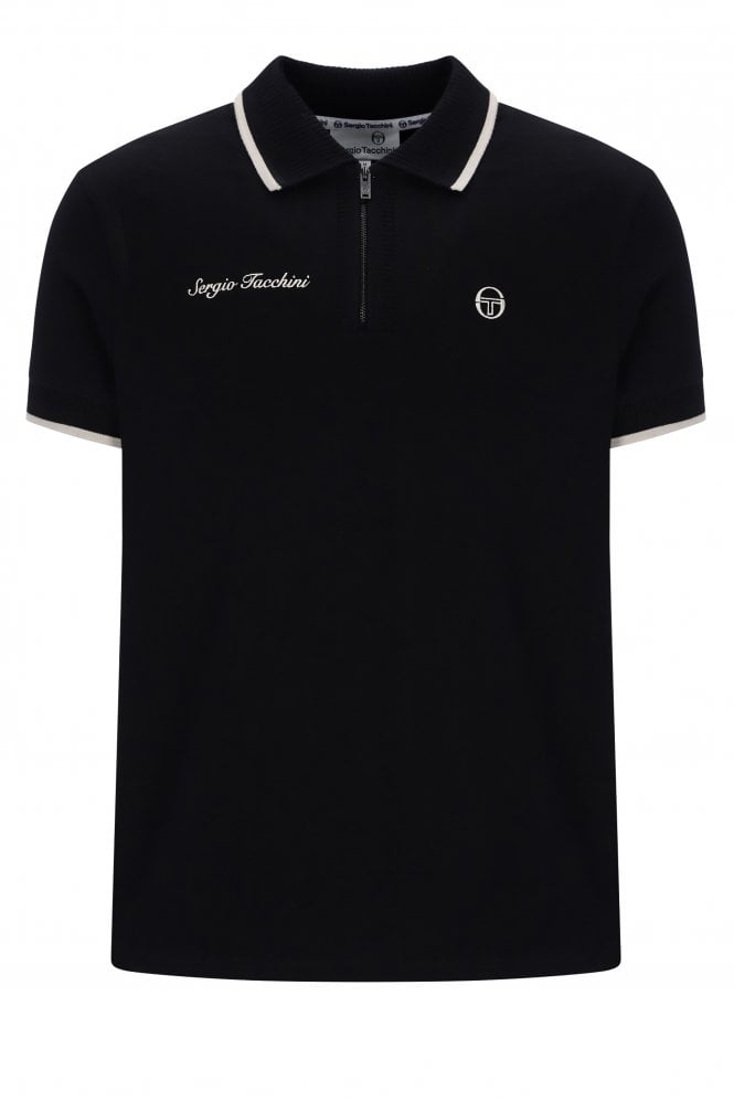 DAVIDE 1/4 ZIP SHORT SLEEVE POLO SHIRT | BLACK