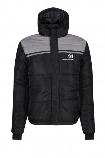 New Young Line Hooded Mens Puffer Jacket - Black/Charcoal Grey