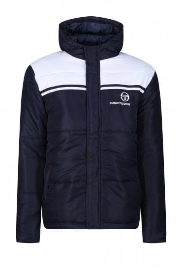 New Young Line Hooded Mens Puffer Jacket - Maritime Blue/White