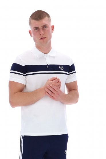 Youngline 100% Cotton Mens Polo Shirt | White/Maritime Blue