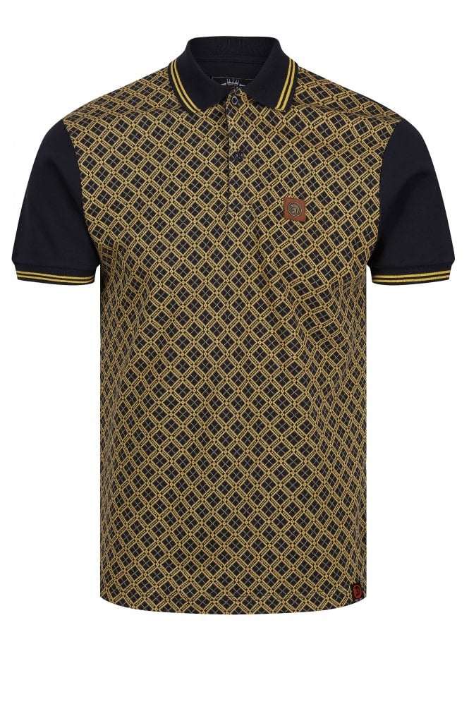 TROJAN SKA & SOUL Records Argyle Panel Mens Polo Shirt | Navy/Gold
