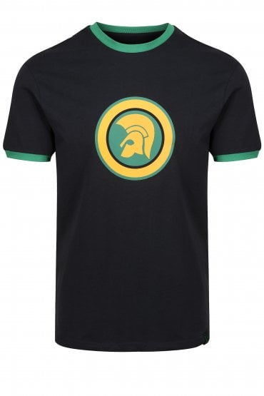 Trojan Circle Helmet Logo Mens Ringer T-Shirt - Black