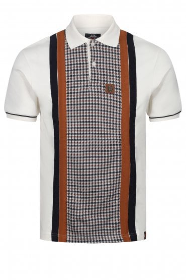 Trojan Records Houndstooth Panel Mens Polo Shirt | Ecru