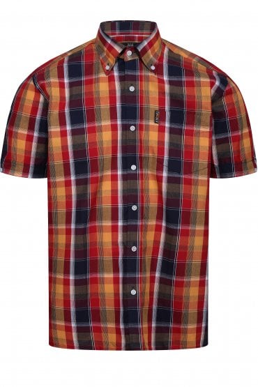 Trojan Madras Check Short Sleeved Mens Shirt - Blood