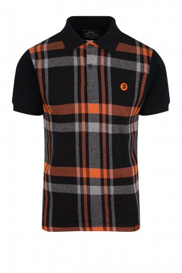 Check Front Polo Shirt | Black/Orange