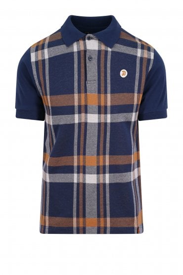 Check Front Polo Shirt | Navy/Orange