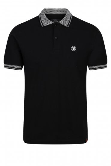 Chequerboard Collar Men's Polo Shirt | Black