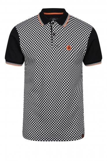 Chequerboard Panel Men's Polo Shirt | Black