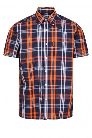 Records Classic Check Short Sleeve Button Down Shirt | Navy / Orange