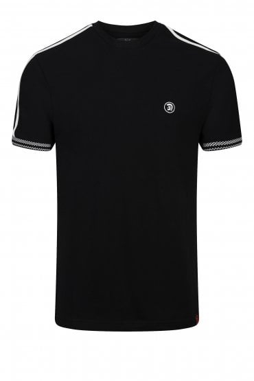 Twin Stripe Chequerboard Cuff T-Shirt | Black
