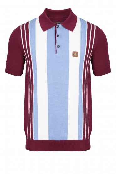 Records Wide Stripe Front Panel Polo Shirt | Port/Blue/White