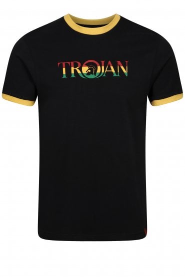 Helmet Logo Ringer Mens T-Shirt | Black/Rasta