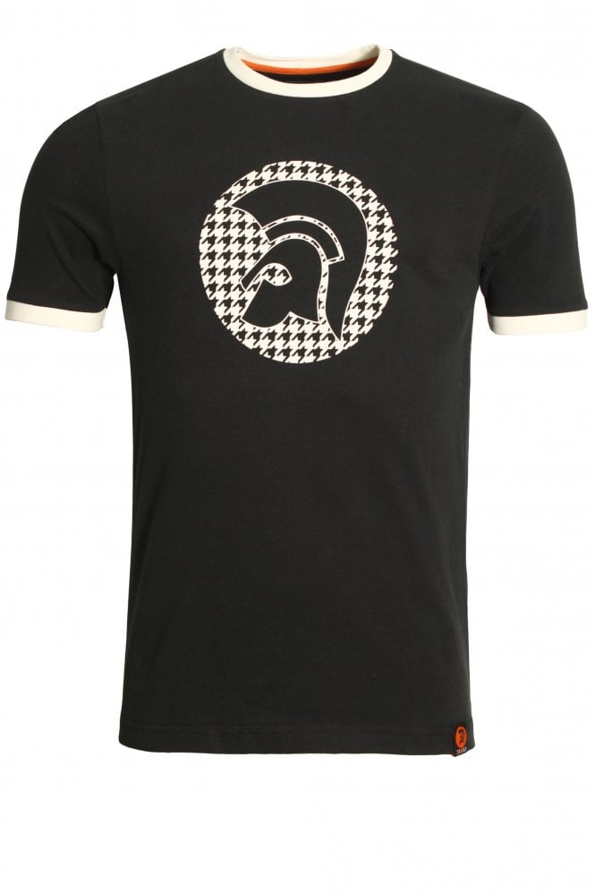 TROJAN SKA & SOUL Houndstooth Helmet Graphic Print T-Shirt | Black & White