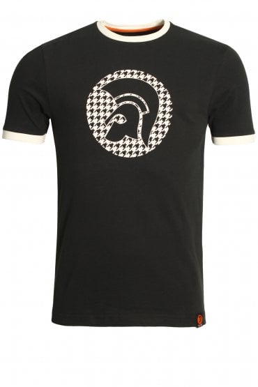 Houndstooth Helmet Graphic Print T-Shirt | Black & White