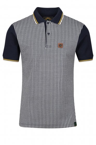Houndstooth Panel Polo Shirt | Navy