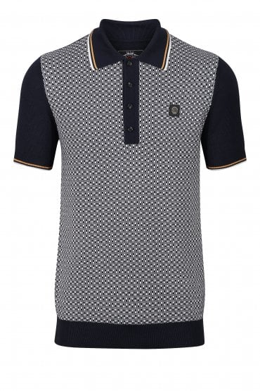 Pattern Knit Mens Polo Shirt | Navy