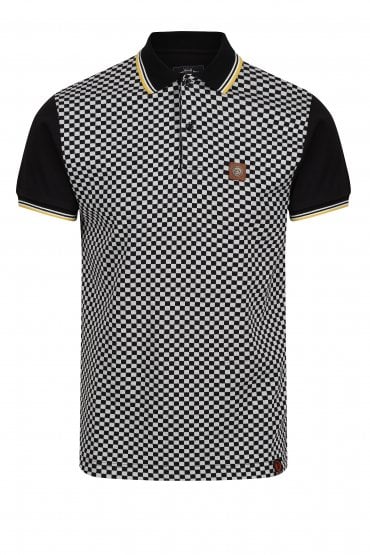 Records 2 Tone Chequerboard Short Sleeve Men's Polo Shirt | Black