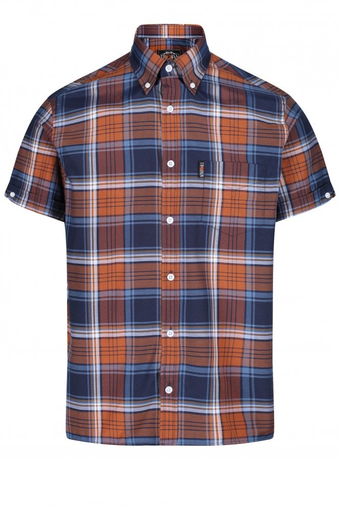 TROJAN SKA & SOUL Records Dark Tartan Check Button Down Shirt | Golden Tan