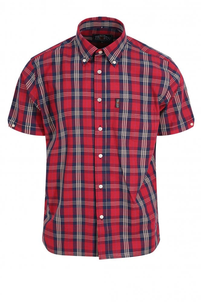 TROJAN SKA & SOUL Tartan Check Button Down Shirt | Red