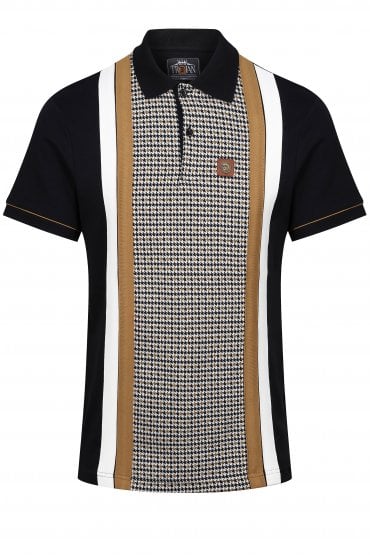 Trojan Jacquard Houndstooth Panel Polo Shirt - Black