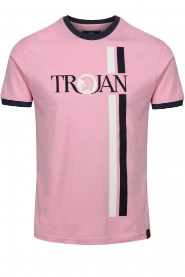 Trojan Records Twin Racing Stripe Logo Mens T-Shirt - Pink