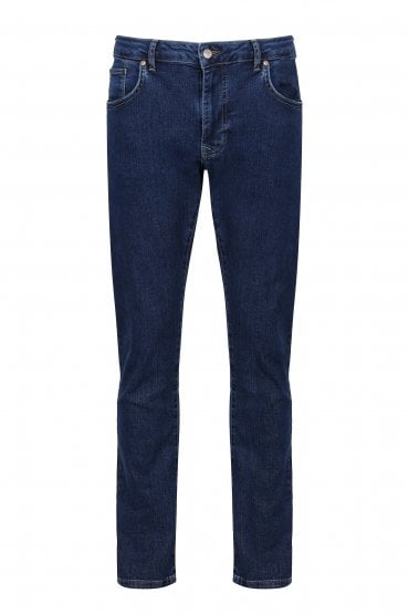 Trojan Zip Fly Stretch Straight Leg Badged Mens Jeans - Neon Blue