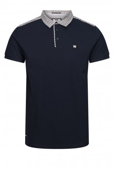 Costa House Check Collar Mens Polo Shirt - Navy