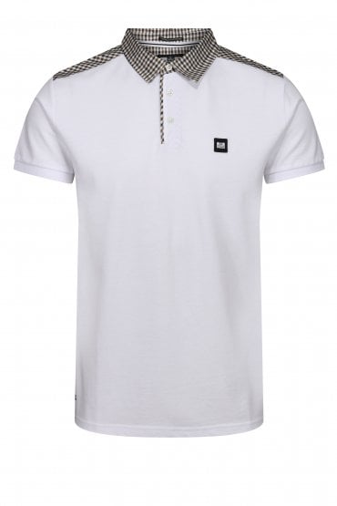 Costa House Check Collar Mens Polo Shirt - White