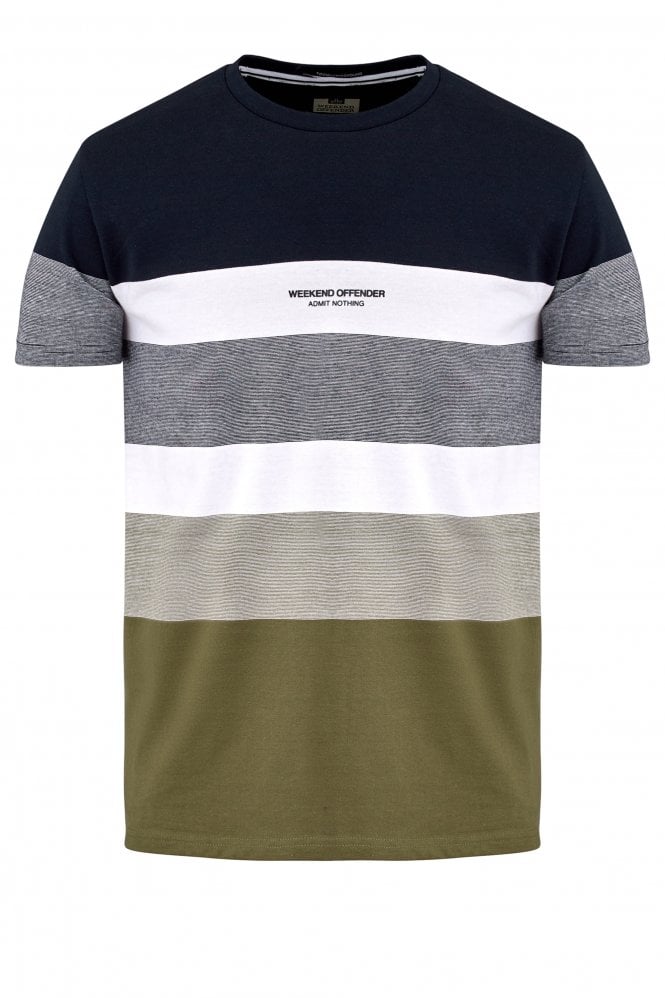 WEEKEND OFFENDER Freemont Striped T-Shirt | Navy