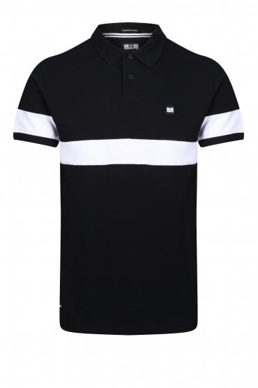 Seoul Block Stripe Panel Mens Polo Shirt - Black
