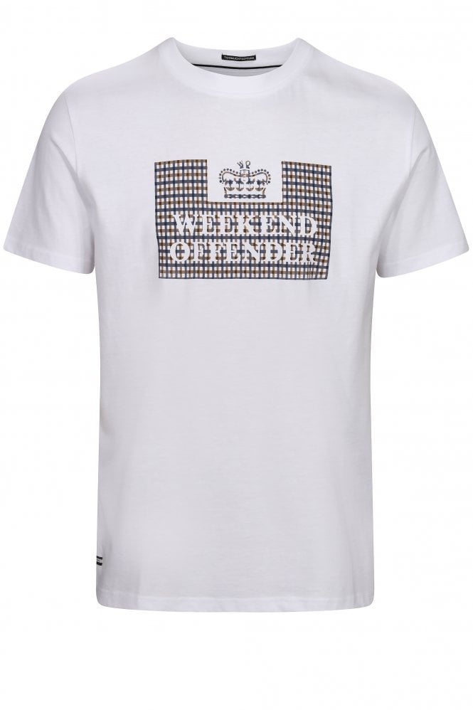 WEEKEND OFFENDER Shevchecnko Classic Check Crew Neck Mens T-Shirt - White